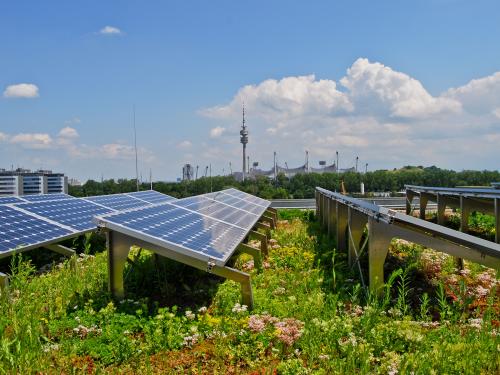 Cubierta verde con instalaciones de producción de energía solar