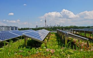 Cubierta verde con instalaciones de producción de energía solar